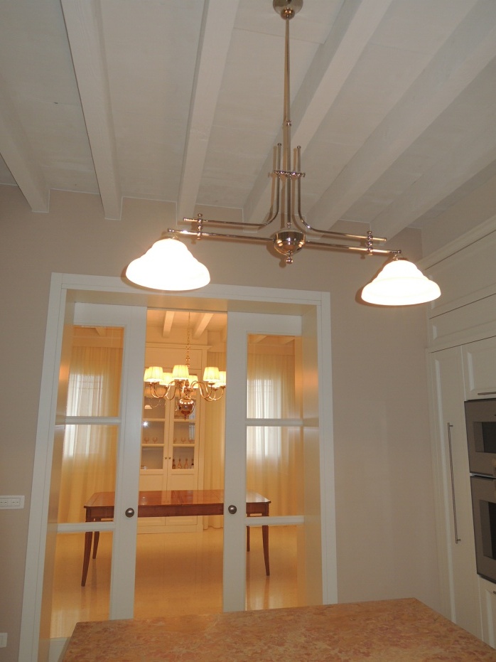 Lampadario doppio nichel vetri deco'