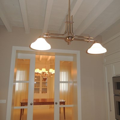 Lampadario doppio nichel vetri deco'