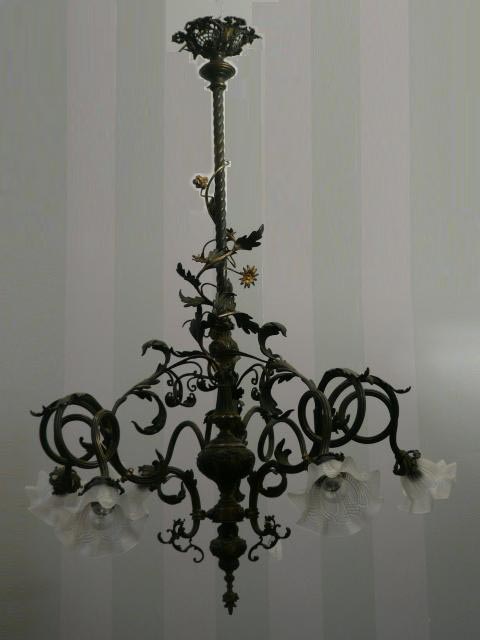 Antico Lampadario 6 luci in bronzo 