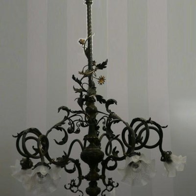 Antico Lampadario 6 luci in bronzo 