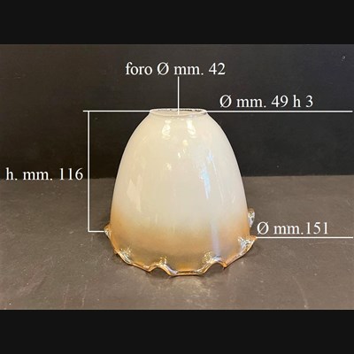Vetro di ricambio campanella onde in vetro bianco latte sfumato ambra con foro diam. 42 mm. art. VE 129 G 