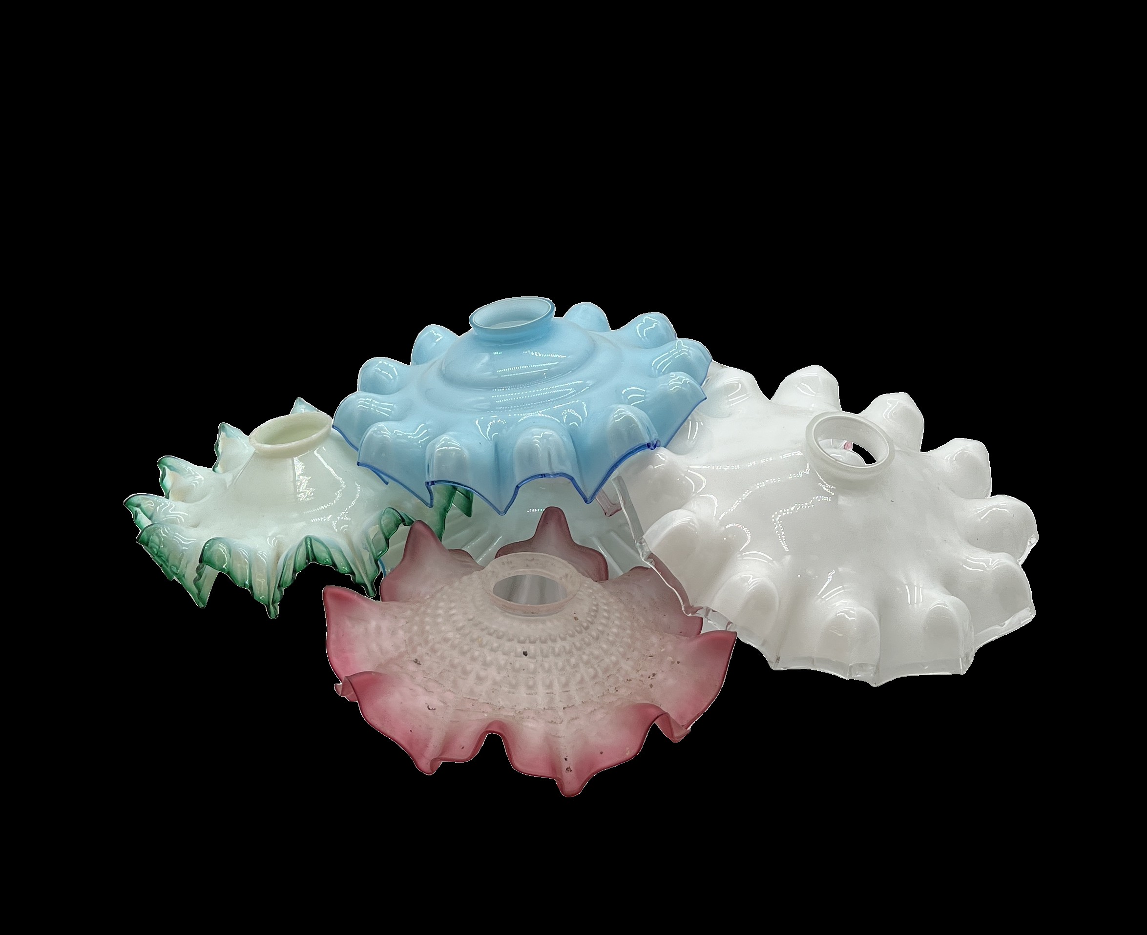 Antique italian glass for pendant light milky white opaline glass with decorated edges 