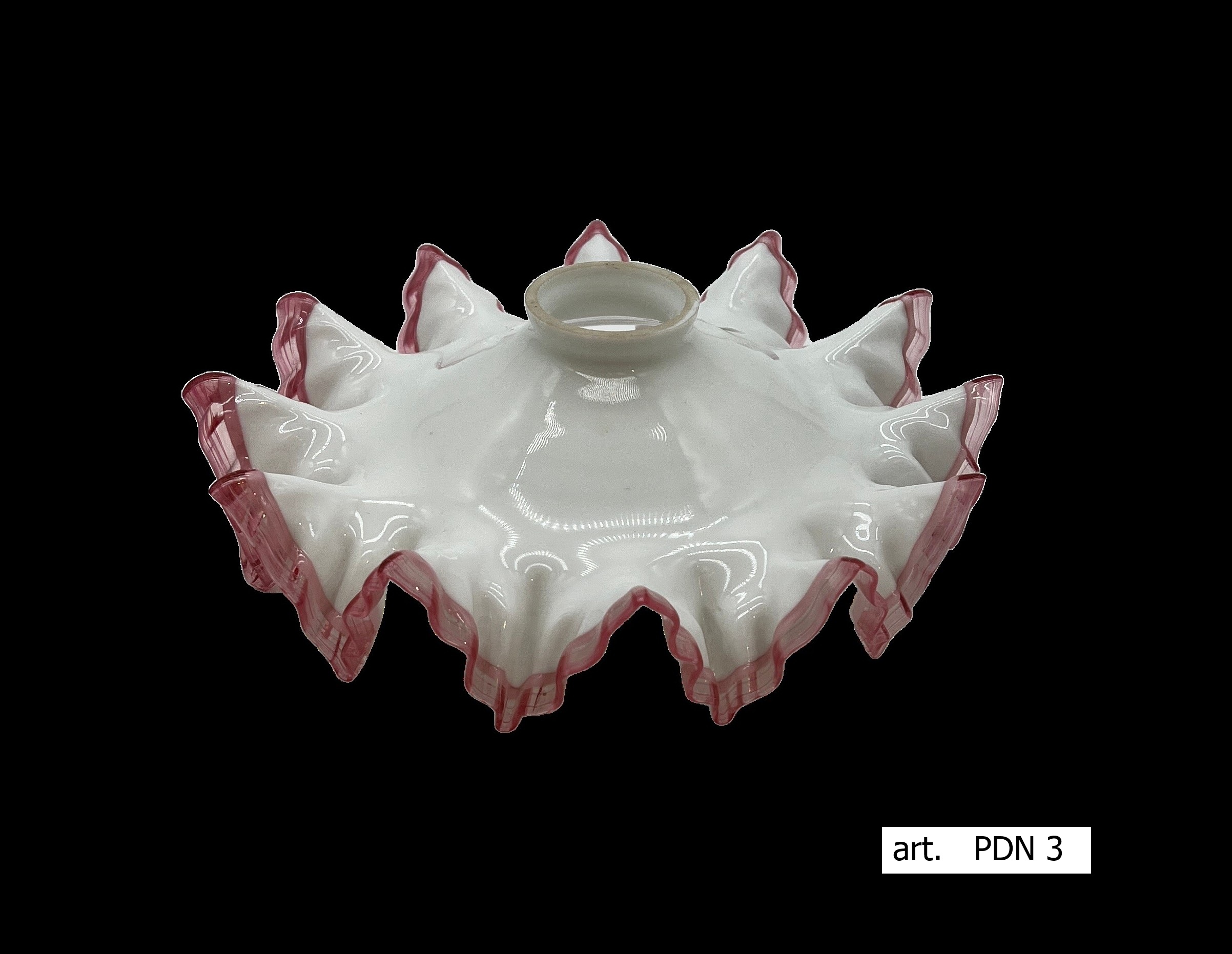 Antique Grandma's Saucer with milky white opaline glass lampshade and pale pink edge, item PDN 3