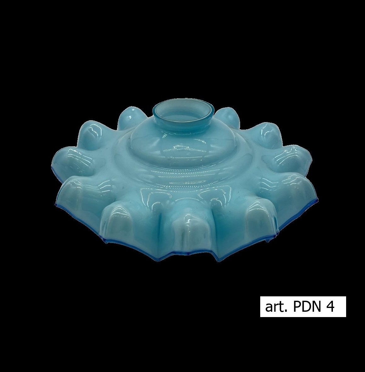 Piattino Della Nonna antico paralume in vetro opalino azzurro cielo e bordo blu cobalto interno incamiciato bianco art. PDN 4